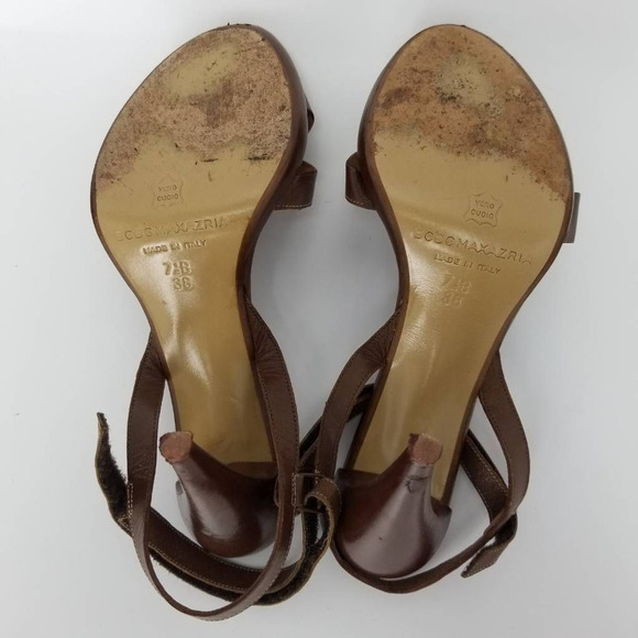 BCBGMAXAZRIA Womens Ankle Strap Sandals Cone Heels Brown Leather Hook Loop 7.5 B - Picture 10 of 12